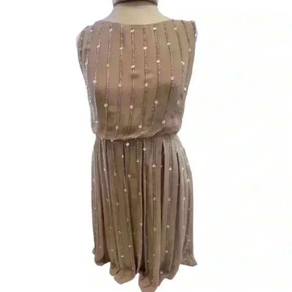 Taupe chiffon crystal encrusted formal dress. Size 6 from London. - Picture 5 of 11
